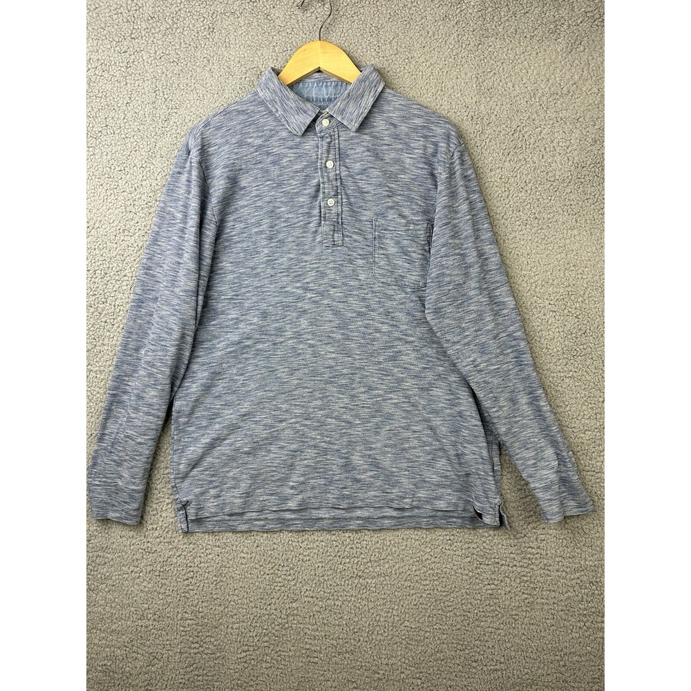 Faherty Luxe Polo Shirt Mens Large Blue Heather Long Sleeve Performance Shirt